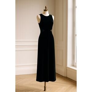 Vintage Rhapsody‎ Womens Velvet Maxi Gown Sz 4 Black Y2K Mesh Buttons Whimsigoth